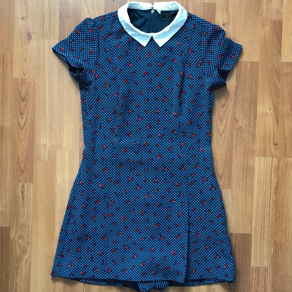 Zara Dresses & Skirts - •ZARA TRAFALUC• Blue White Bird Collar Romper S